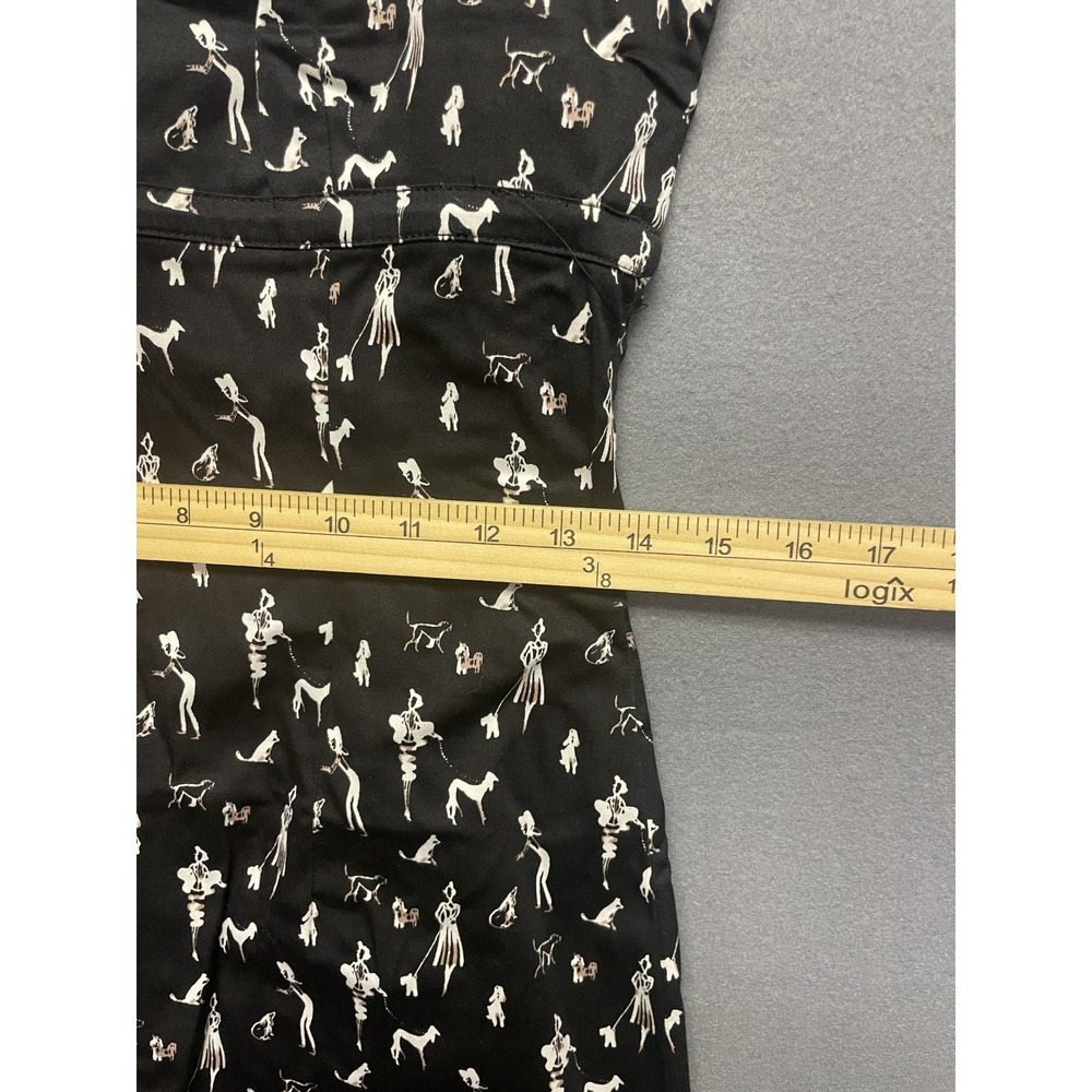 Black Novelty Dog Walker Print Ruffle Trim Sheath Dress Sleeveless Square‎ Neck - Picture 6 of 12